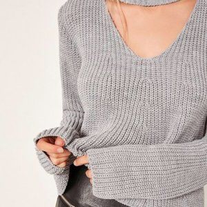 Missguided Chunky Knit Choker Sweater - Grey